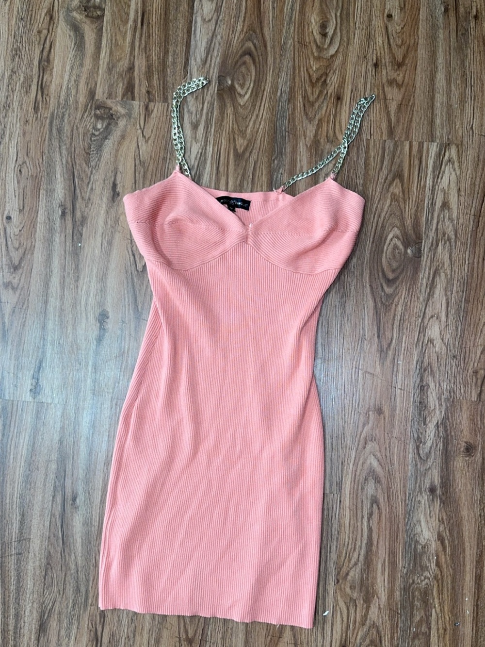 Almost Famous Coral Pink Ribbed Mini Dress with Chain Straps